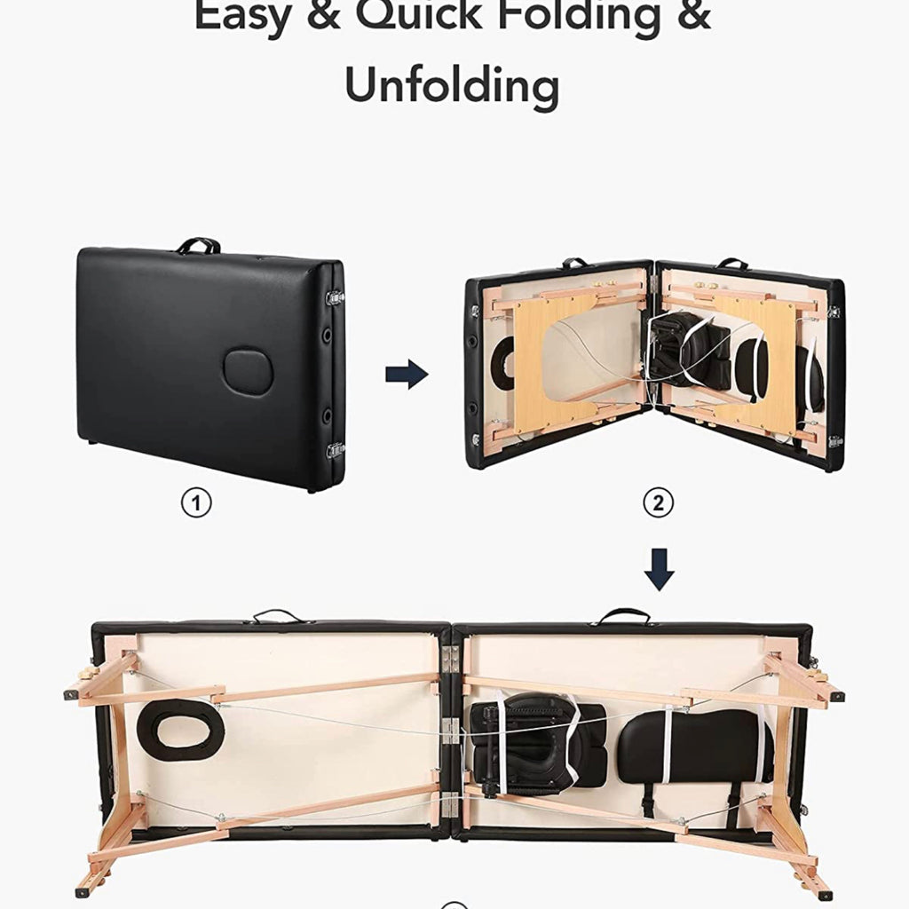 Portable Folding Massage Table with Carrying Case - Black