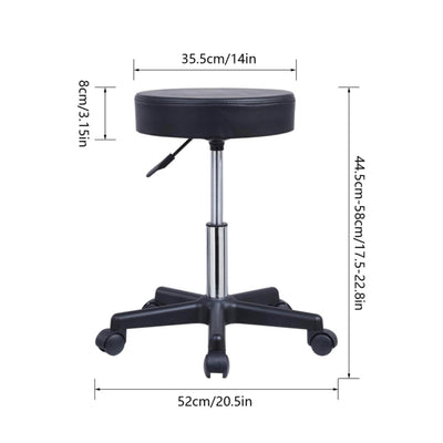 Round Rolling Stool PU Leather Height Adjustable Swivel Drafting Work SPA Salon Stools Chair with Wheels Black